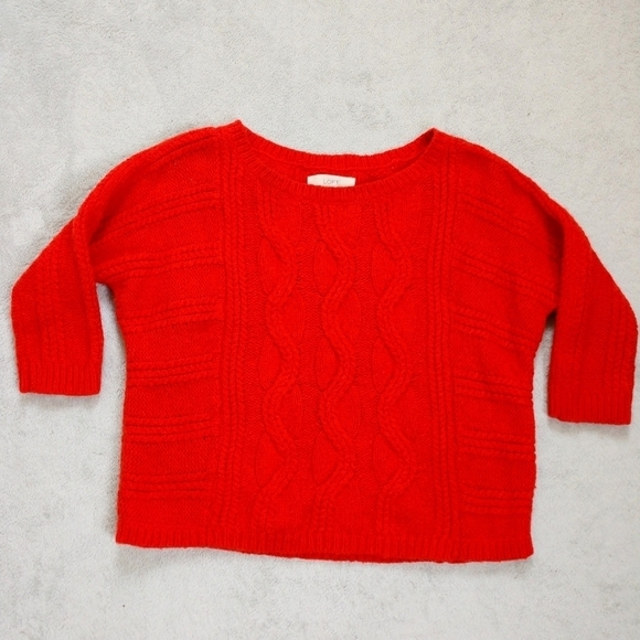 Loft Orange Wool Blend Cable Knit Sweater Sz M - Picture 2 of 8